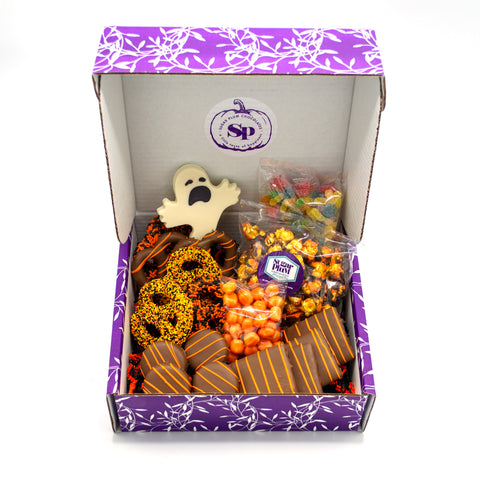 Halloween Boo Box – Festive Halloween Snack Gift Box with Chocolate-Covered Pretzels, Cookies, Popcorn, and More | Perfect for Trick-or-Treating