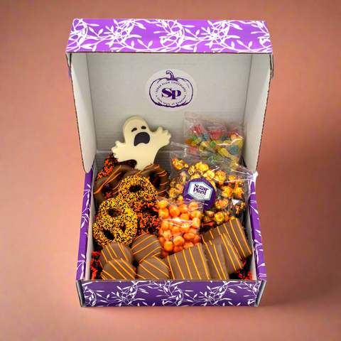 Halloween Boo Box – Festive Halloween Snack Gift Box with Chocolate-Covered Pretzels, Cookies, Popcorn, and More | Perfect for Trick-or-Treating