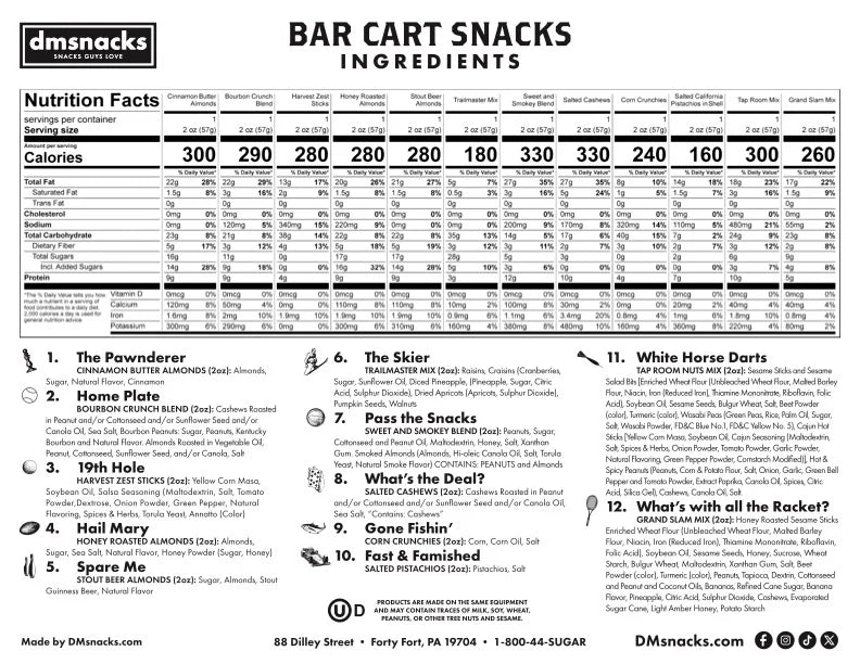 Bar Cart Snacks Ingredients Nutrition Facts