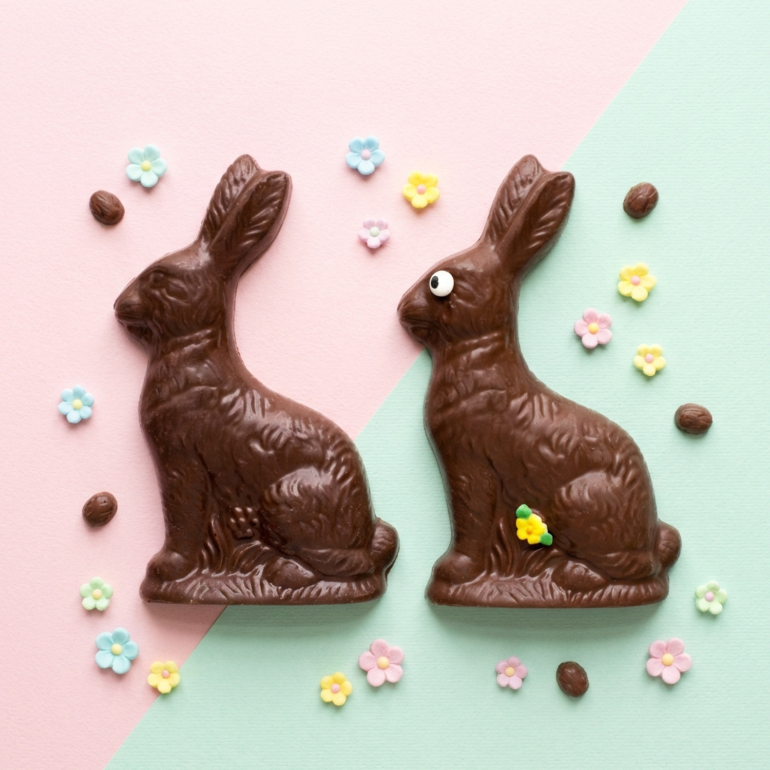 Milk Chocolate Easter Bunny Spring Flower Eye Front and Back