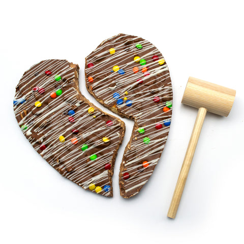 Chocolate Heart Smash with Wooden Mallet – Handcrafted by Sugar Plum | Gourmet Milk Chocolate with Pretzels, Cookies, & Candied Gems | 10% Proceeds to End Jew Hatred Movement