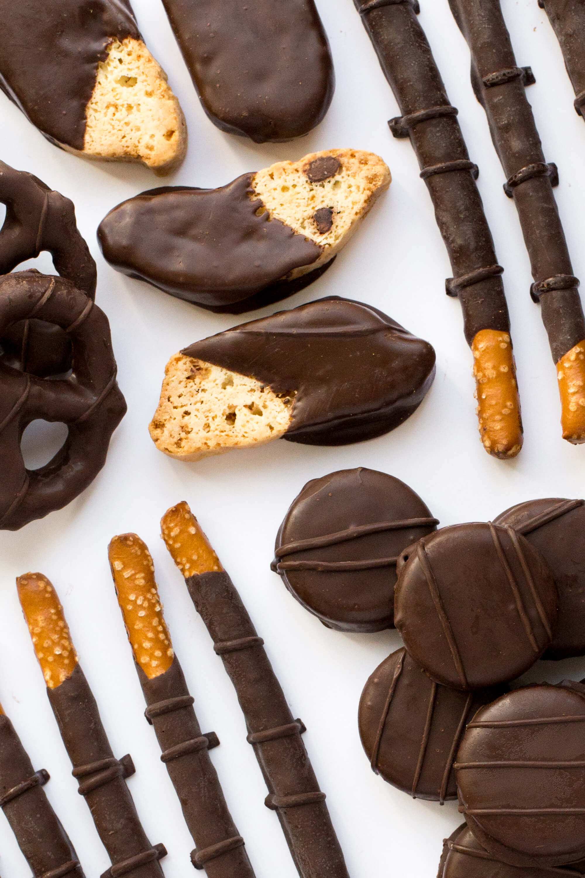 Gourmet dark chocolate-covered snacks assortment from Sugar Plum's Double Decadence Gift Box, perfect for gifting and special occasions.