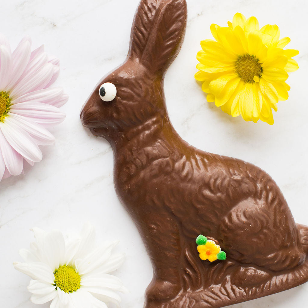 Milk Chocolate Easter Bunny with Decorative Flowers and Eye