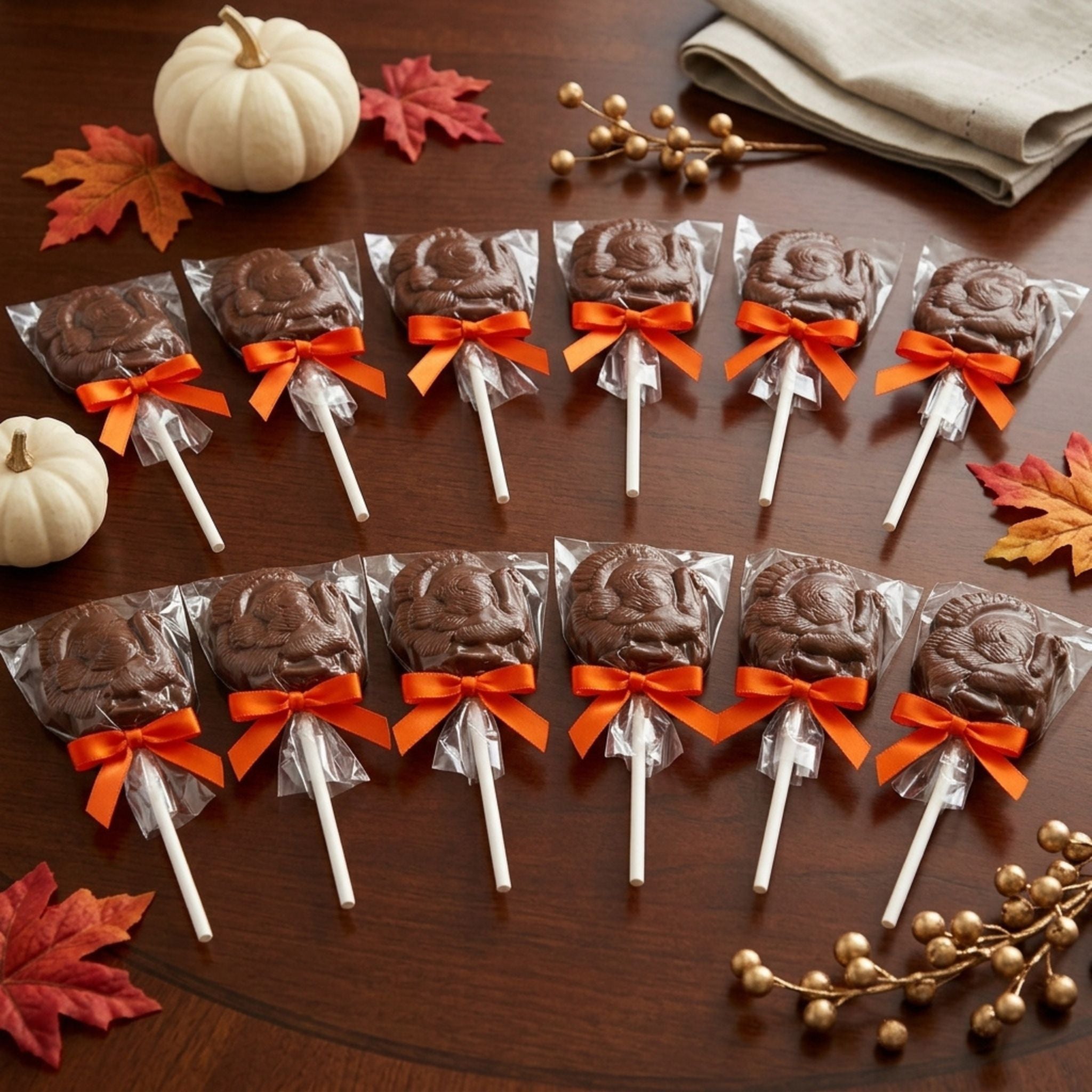 12 Individually Wrapped Chocolate Turkey Lollipops Thanksgiving Favor