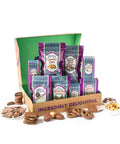 Decadent Chocolate Holiday Treats Gift Box with handcrafted chocolates and caramel corn, perfect for holiday gifting.