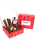 Chocolate and Chips Gourmet Gift Box with assorted hand-dipped treats, including chocolate-covered cookies, pretzels, and potato chips.