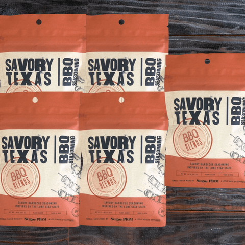 Savory Texas BBQ Seasoning 5-pack - bold spice blend for grilling and smoking beef, pork, chicken from Sugar Plum.