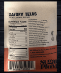 Savory Texas BBQ Seasoning label with ingredients and nutritional information from Sugar Plum.