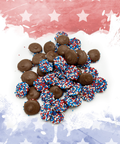 Red, white, and blue chocolate nonpareils