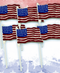 White Chocolate American Flag Lollipops in a 6-pack, handcrafted patriotic treats for Fourth of July and Memorial Day celebrations.