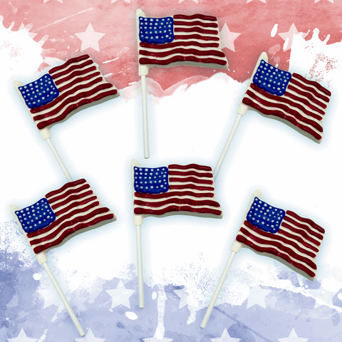White Chocolate American Flag Lollipops in 6 Pack for Patriotic Celebrations