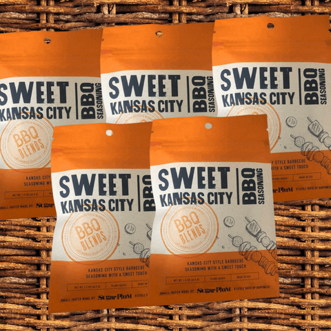 Sweet Kansas City BBQ Seasoning 5-pack with rich smoky flavor for ribs, chicken, and pork by Sugar Plum.