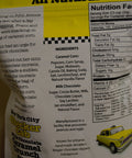 NYC Checker Cab Milk Chocolate Caramel Crunch Popcorn packaging with ingredients and nutritional information.