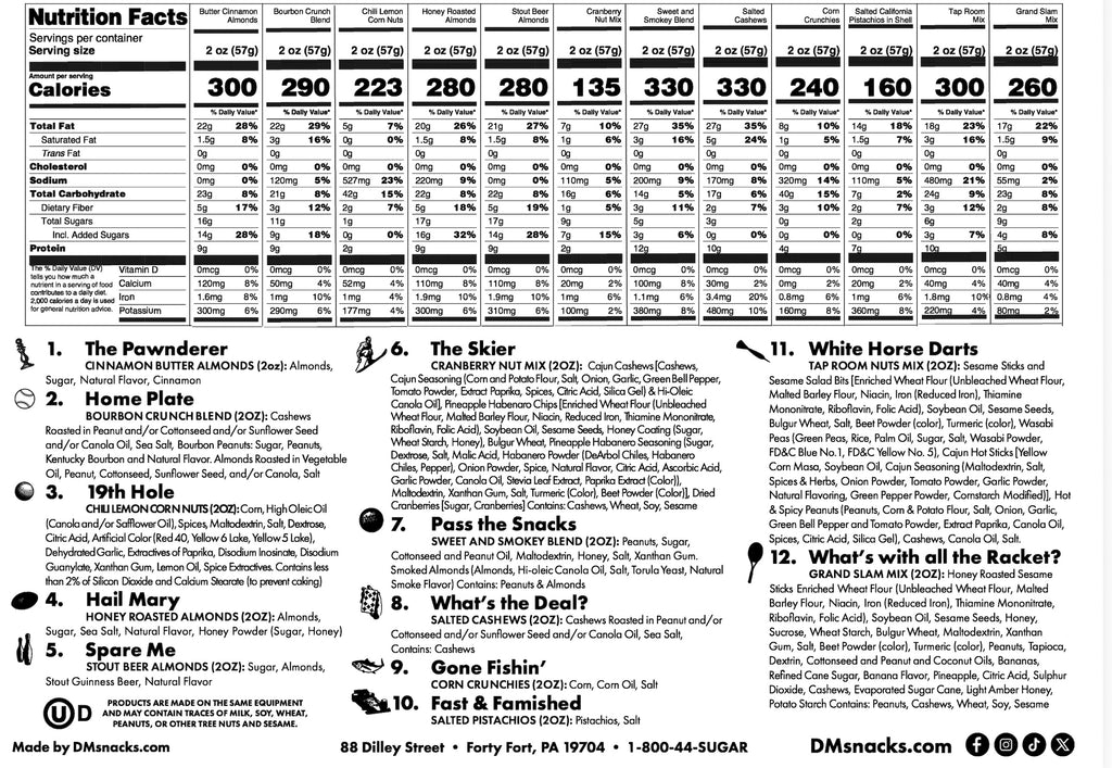 Bar Snacks Nutritional Label