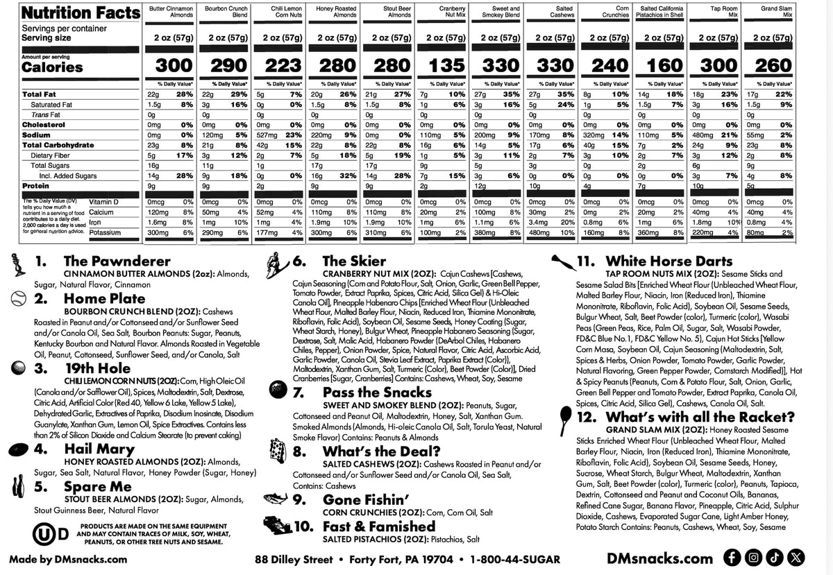 Bar Snacks Nutritional Label