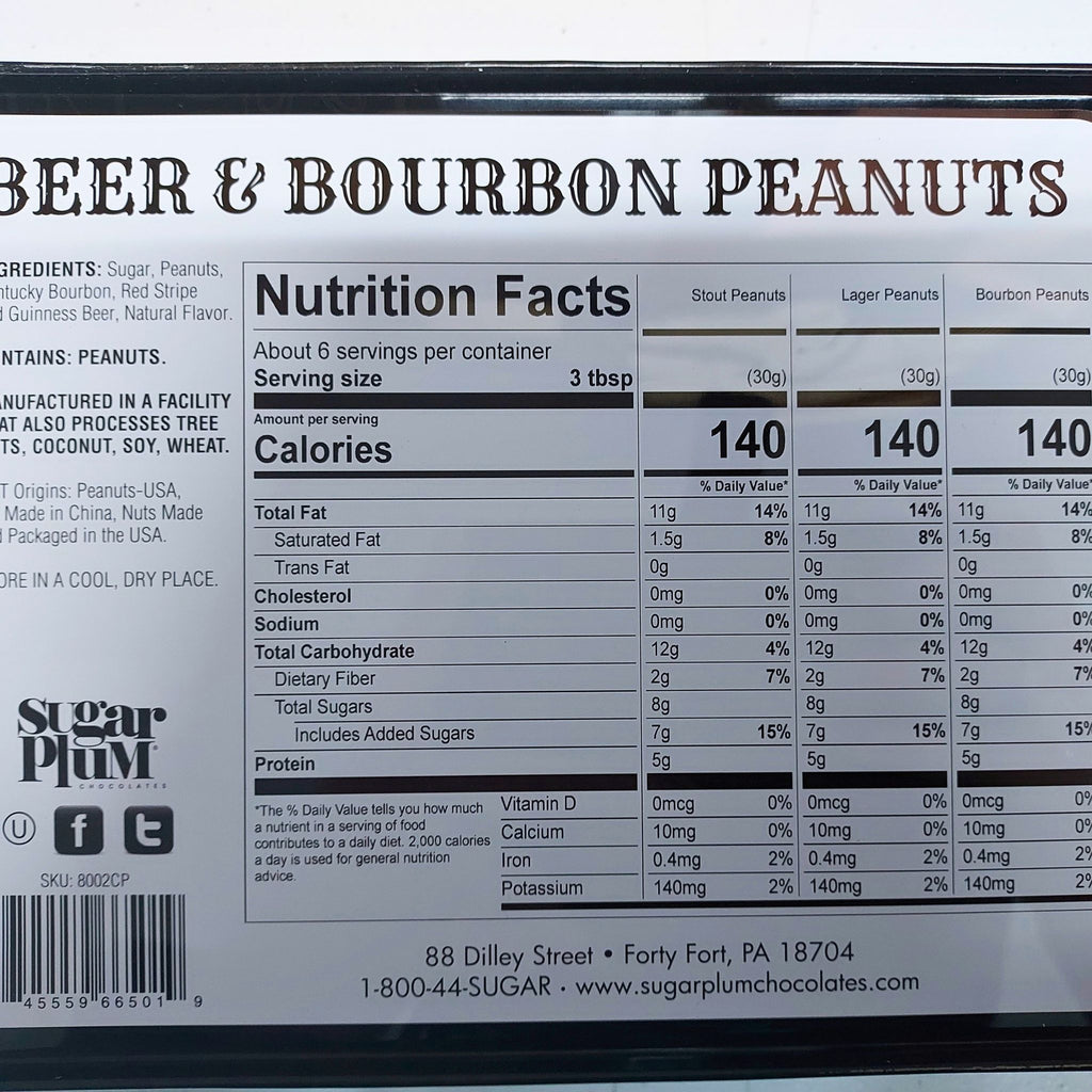 Beer Bourbon Peanuts Nutritional Panel