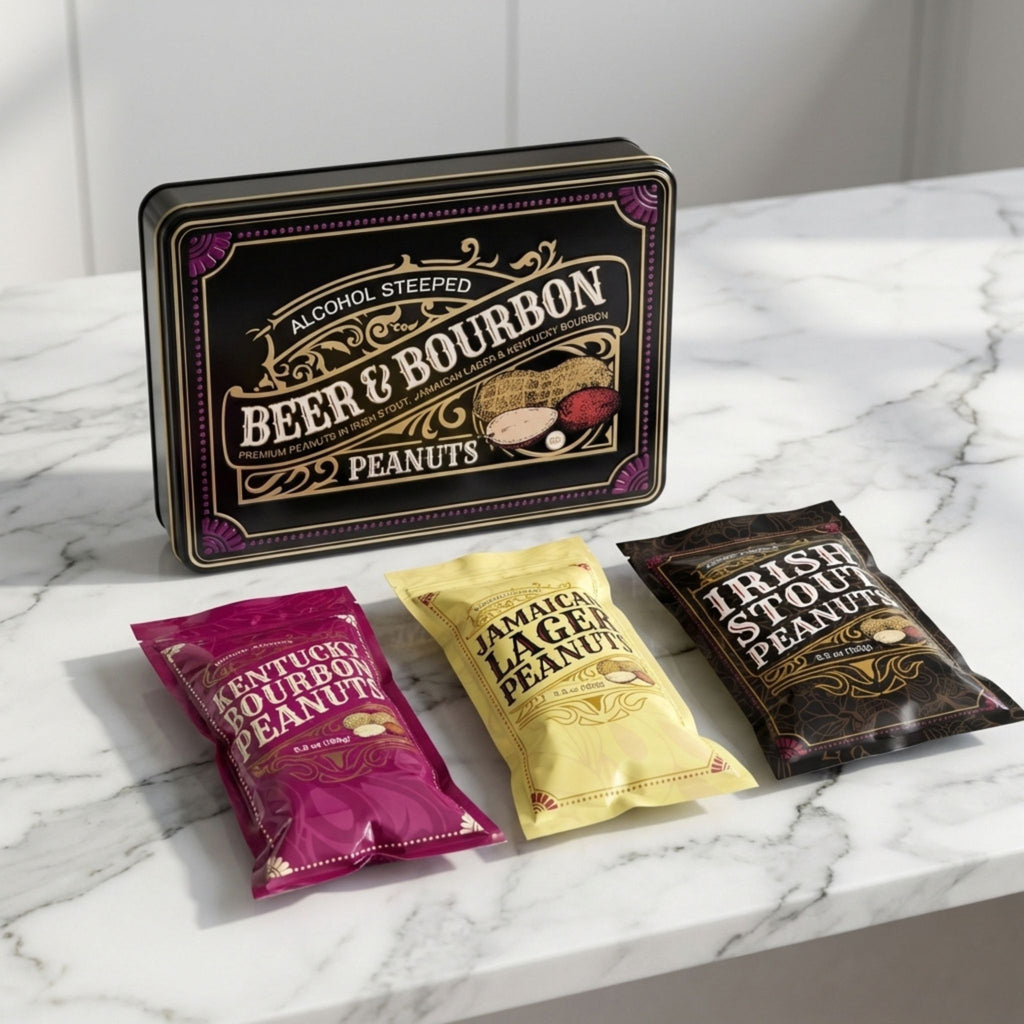 Kentucky Bourbon Jamaican Lager Irish Stout Peanuts Liquor Nut Tin