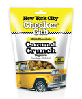 NYC Checker Cab Milk Chocolate Caramel Crunch Popcorn bag with yellow cab design.
