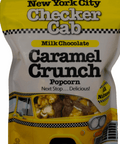 NYC Checker Cab Milk Chocolate Caramel Crunch Popcorn bag featuring artistic yellow cab design.