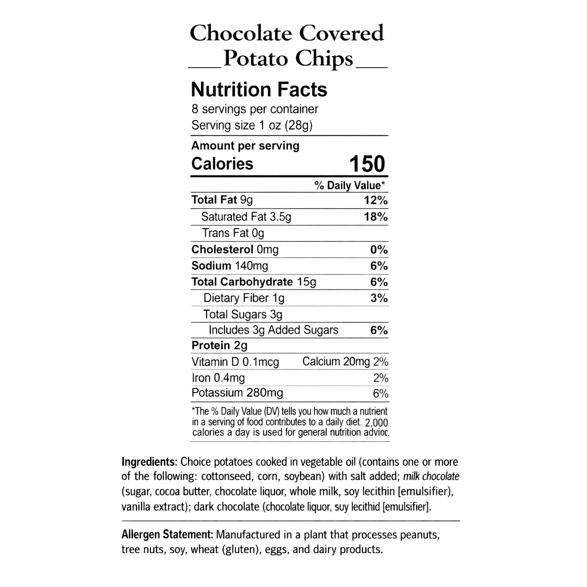 Nutritional Facts Chocolate Covered Potato Chips