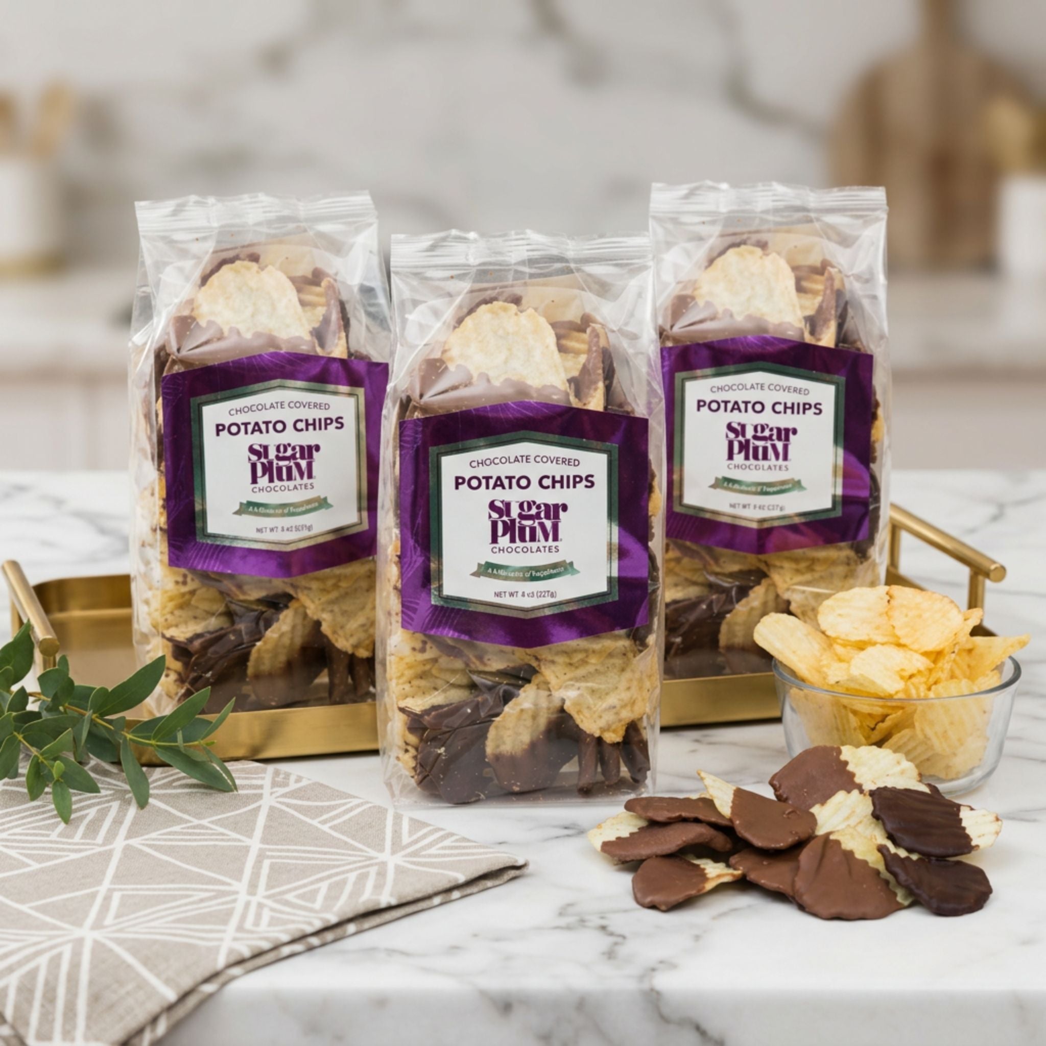 Three Bags Sugar Plum Chocolate Potato Chips