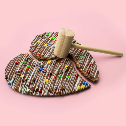 Chocolate Heart Smash with Wooden Mallet – Handcrafted by Sugar Plum | Gourmet Milk Chocolate with Pretzels, Cookies, & Candied Gems | 10% Proceeds to End Jew Hatred Movement