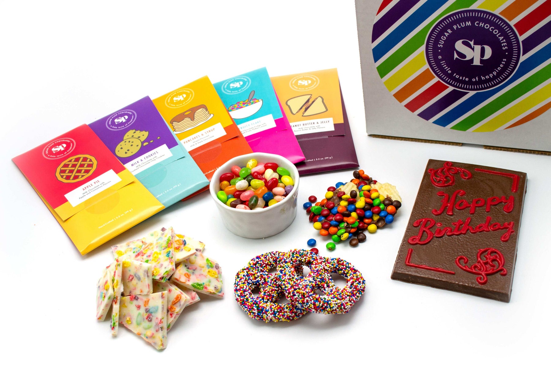Deluxe Happy Birthday Gift Box with 10 Gourmet Snacks – Includes Nostalgic Chocolate Bars, Rainbow Gummies, Chocolate-Covered Pretzels & More – Perfect Birthday Gift