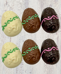 6 Chocolate Easter Eggs, White, Milk, and Dark Chocolate Shown 