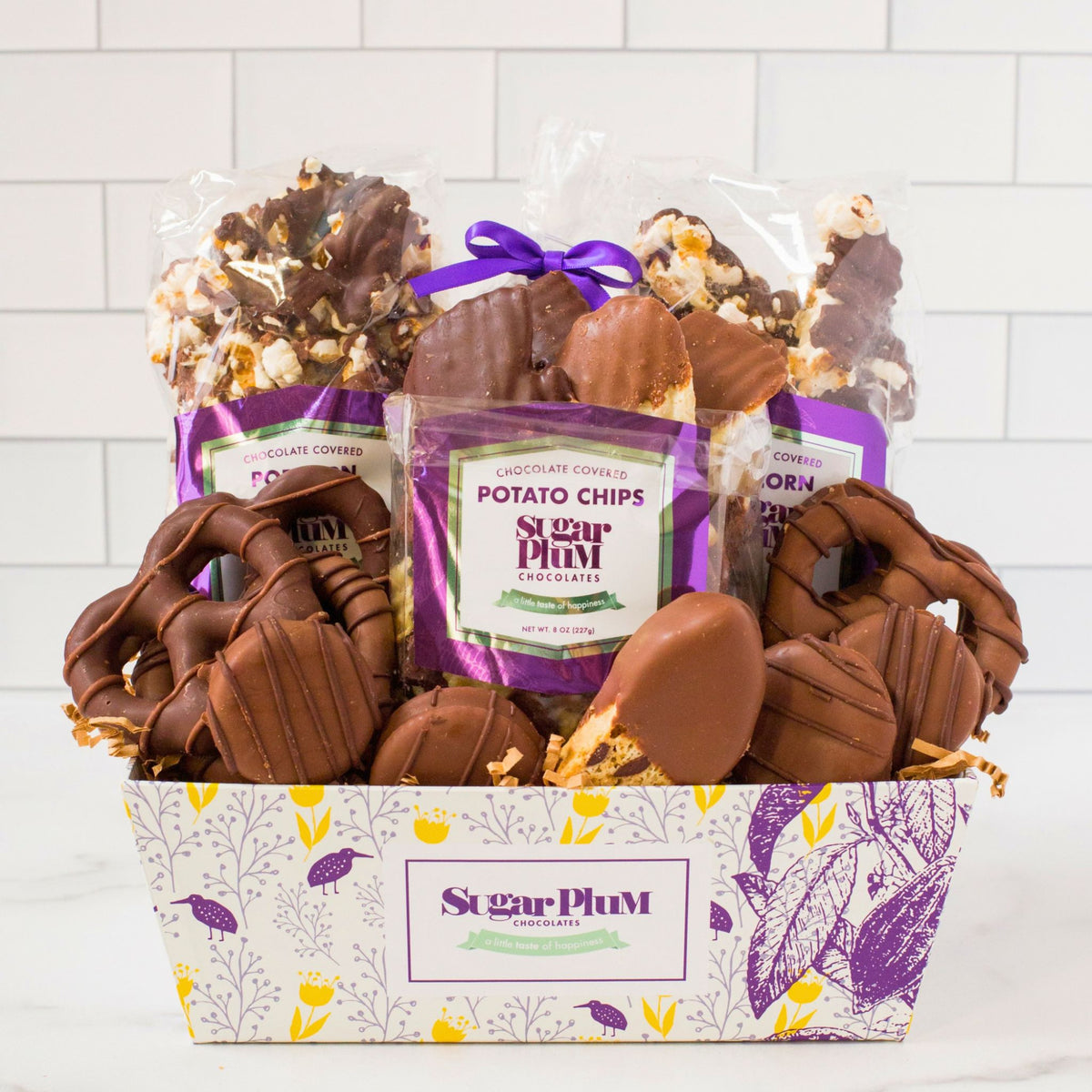 Sugar Plum 17 Pc Gift Basket of Milk and Dark Chocolate Snacks