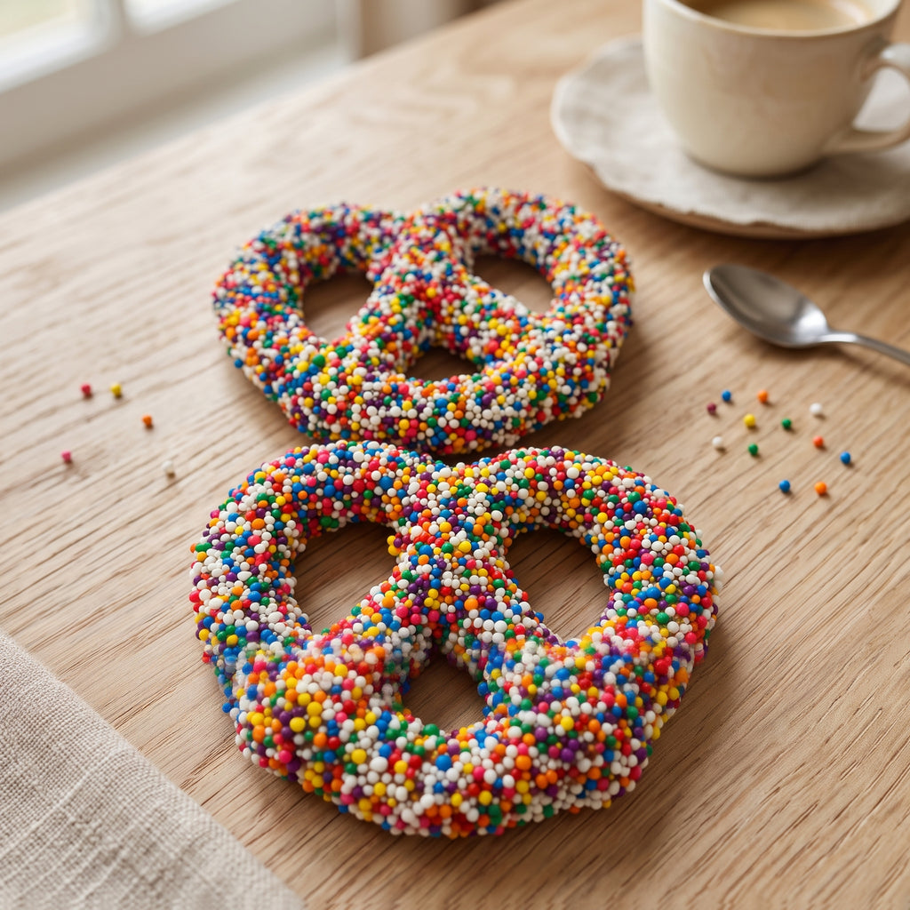 Sugar Plum Chocolate Covered Pretzels Rainbow Nonpareils Sweet and Salty Snack