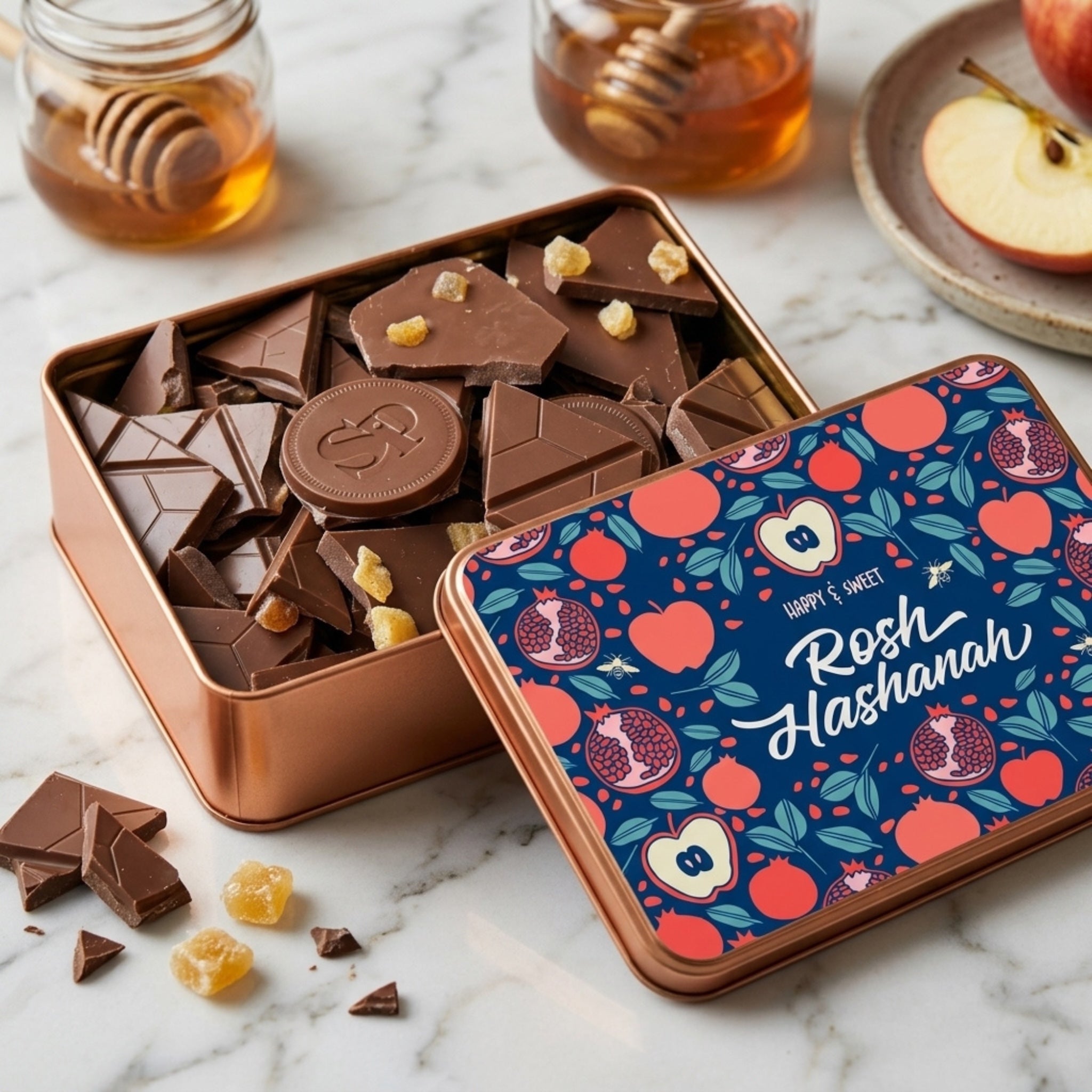 Happy & Sweet Rosh Hashanah Apple Pie Milk Chocolate Bark Gift Tin
