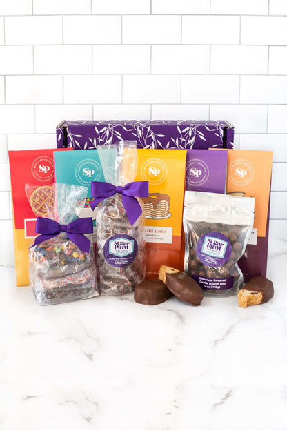 Nostalgic Chocolate Bar Gift Box with assorted handcrafted treats, featuring Peanut Butter & Jelly and Pancake & Syrup bars.