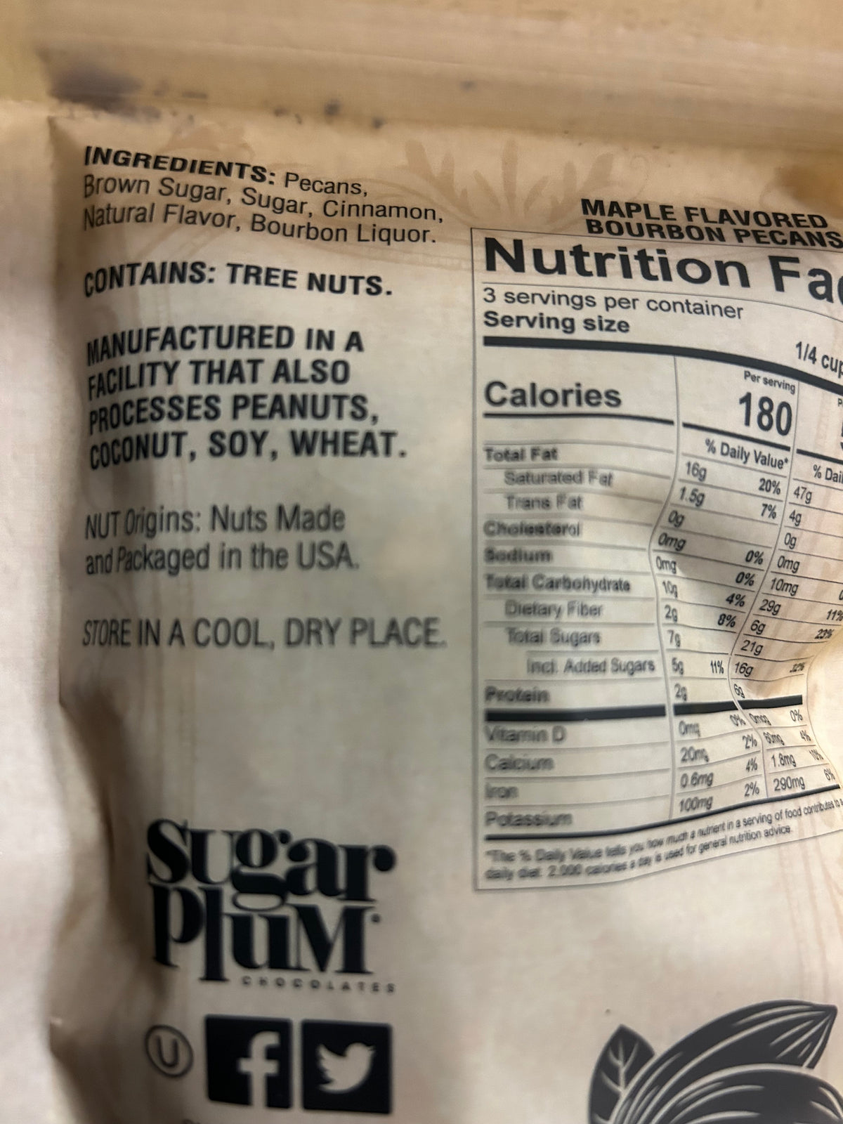 Sugar Plum Maple Bourbon Pecans Nutrition Facts