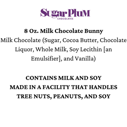 "Sugar Plum 8 oz Milk Chocolate Bunny ingredients and allergen information"