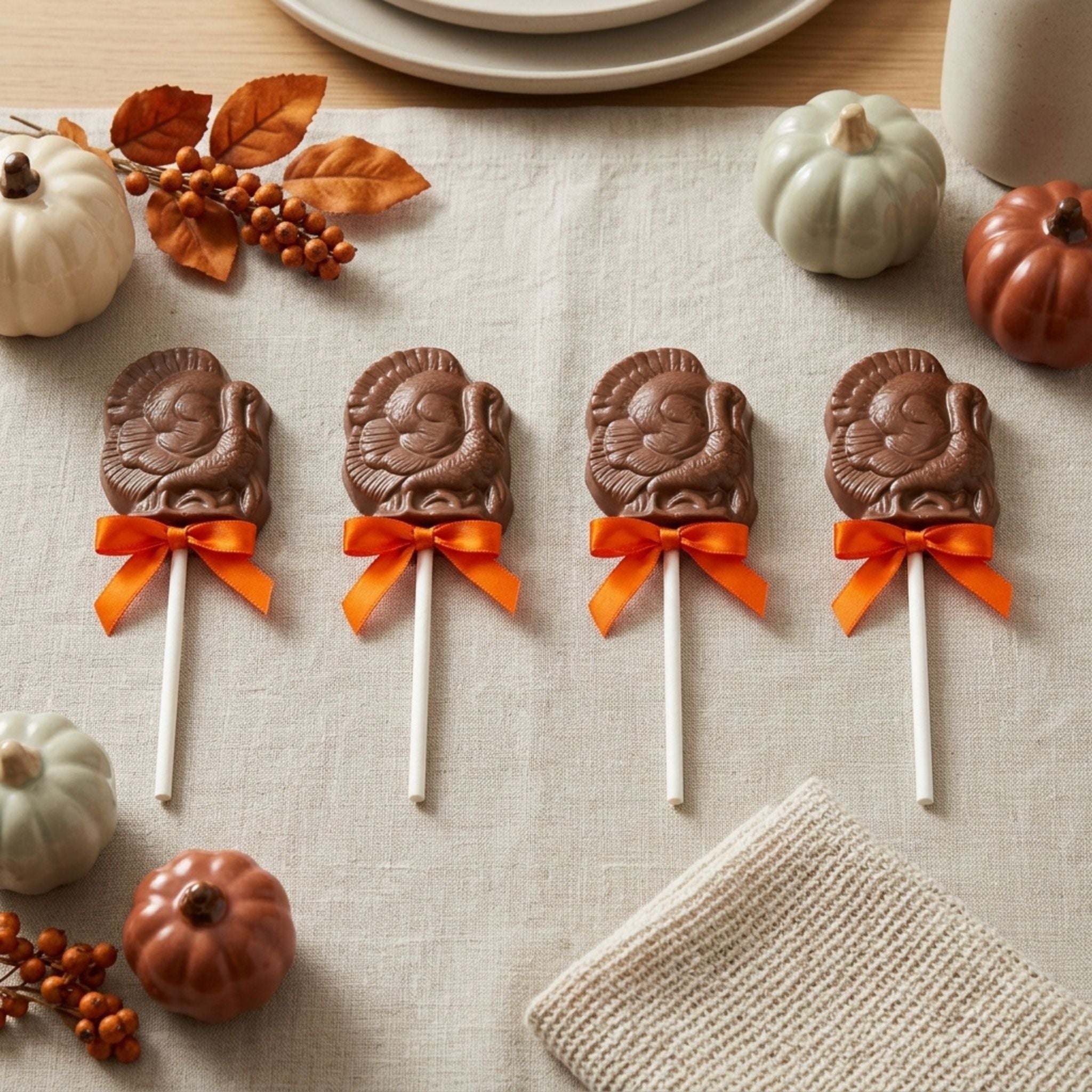 Milk Chocolate Turkey Lollipops Thanksgiving Dinner Table