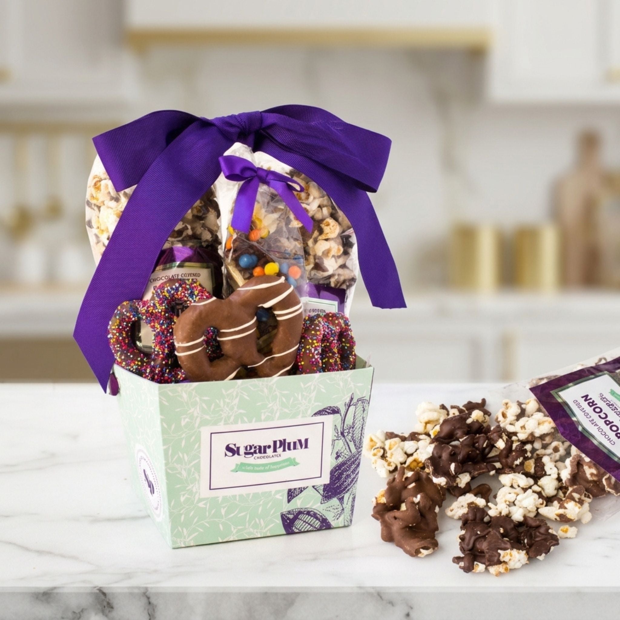 Chocolate Snack Basket with Popcorn Sweet and Salty Gift