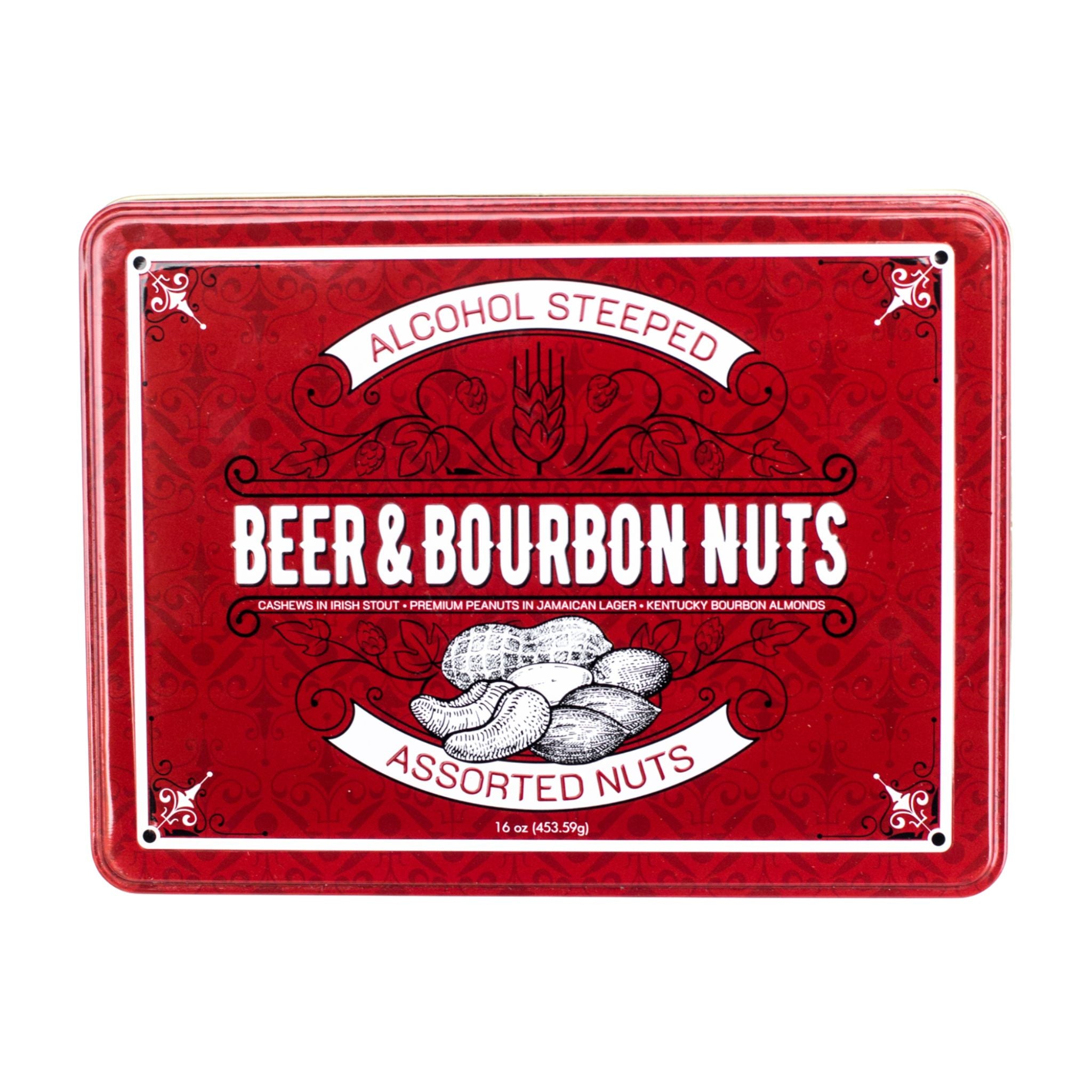Gift Tin of Assorted Beer & Bourbon Liquor Nuts