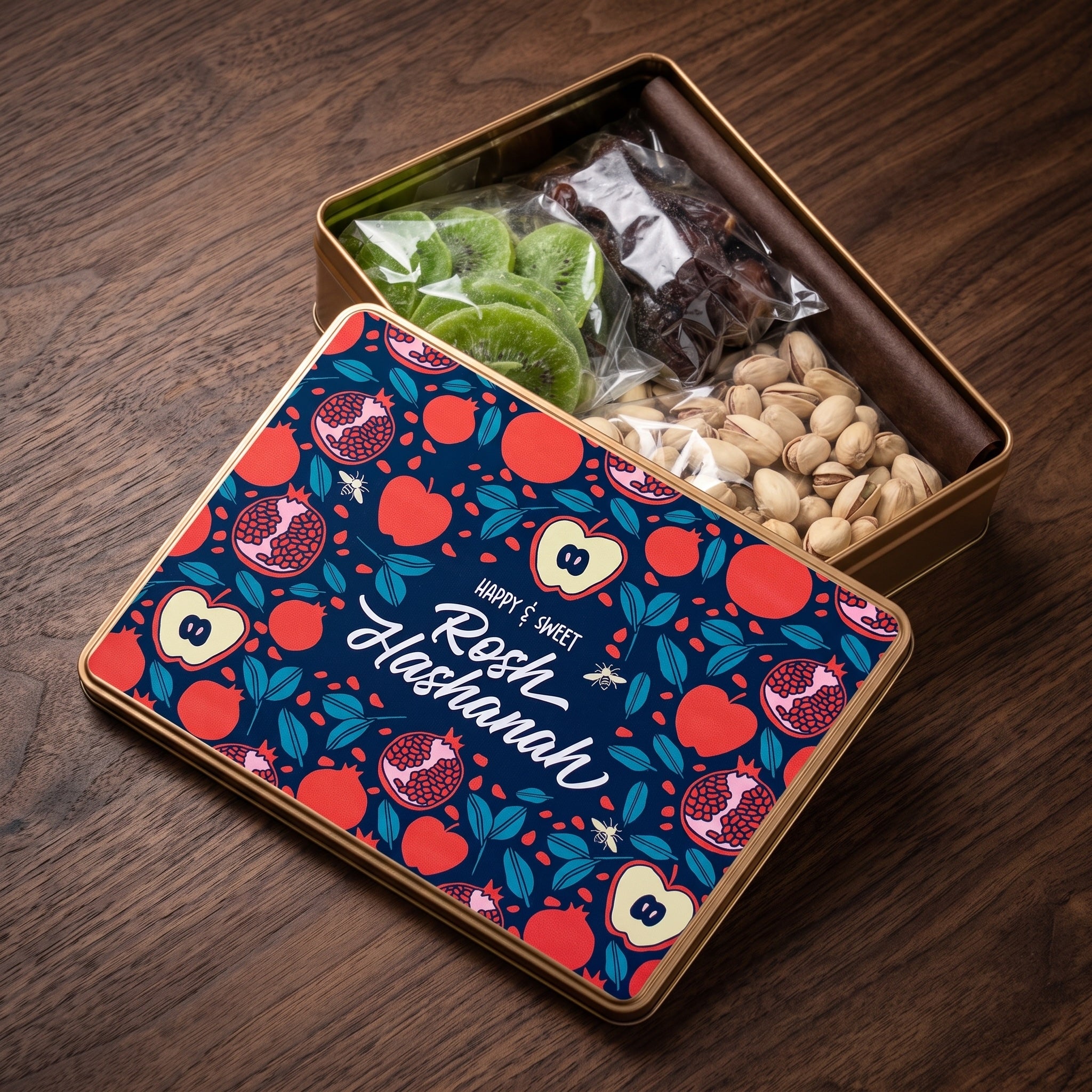Rosh Hashanah Sweet Harvest Dried Fruit and Nut Gift Tin Bagged Kosher Snacks