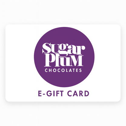Sugar Plum Chocolates e-gift card with a purple circle and text on a white background