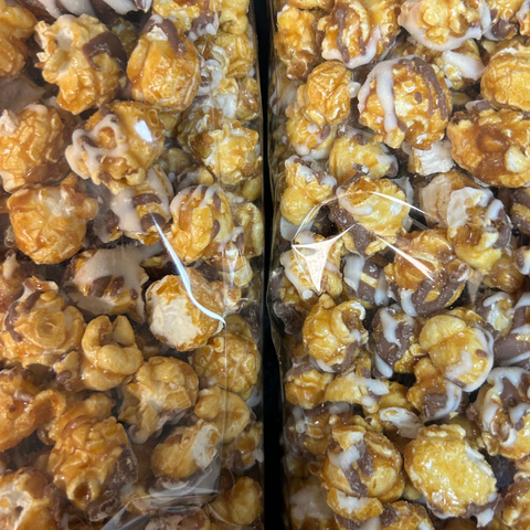 2 Bags of Caramel Corn with White and Milk Chocolate Drizzle 