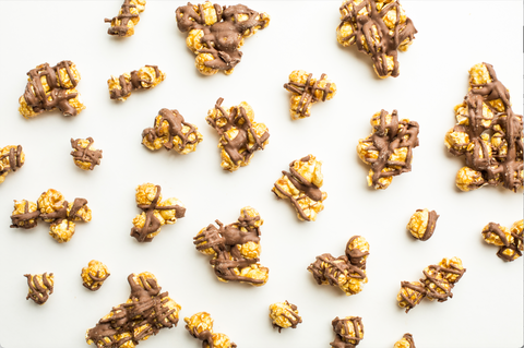 Sugar Plum Pumpkin Spice Popcorn With Milk Chocolate Drizzle