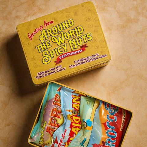 世界各地的糖梅香辣坚果采样器