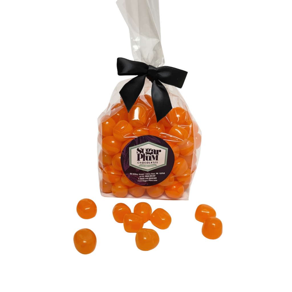 Sugar Plum Chocolates Orange Sour Balls Halloween Candy Bag with Black Bow