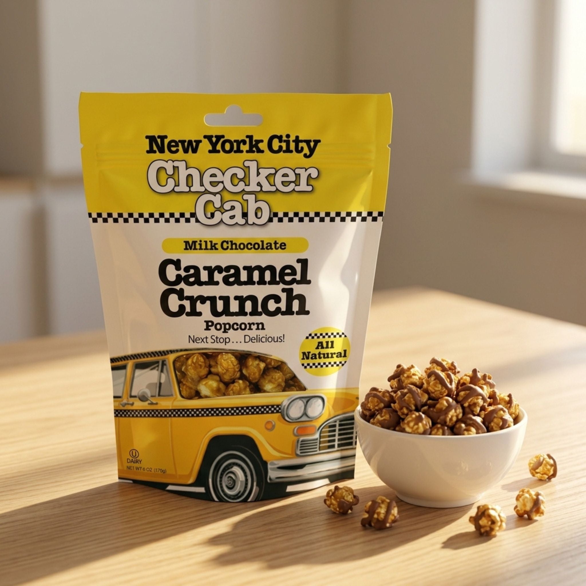 Sugar Plum New York City Checker Cab Milk Chocolate Caramel Crunch Popcorn