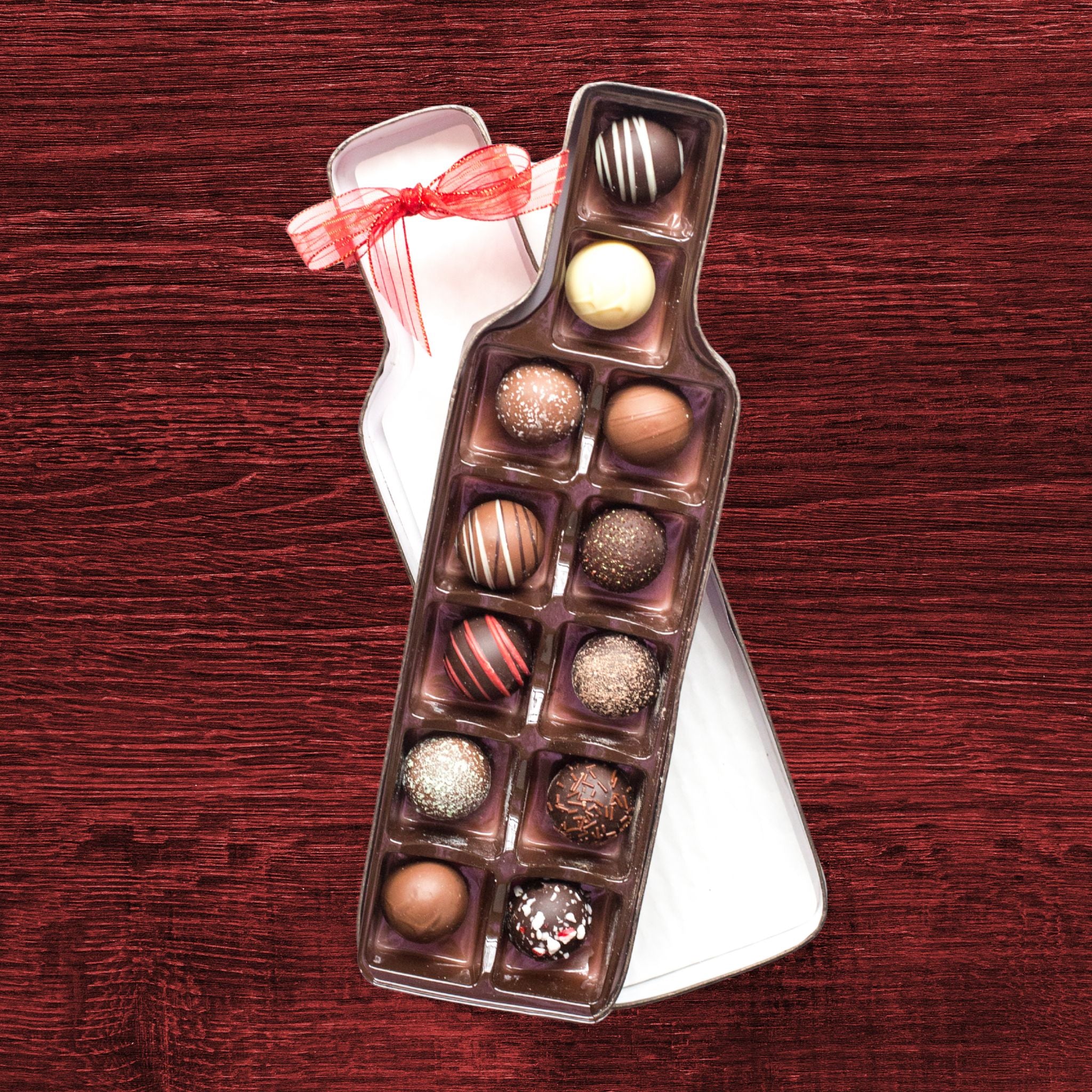 One Dozen Wine Bottle Gift Box of Chocolate Truffles