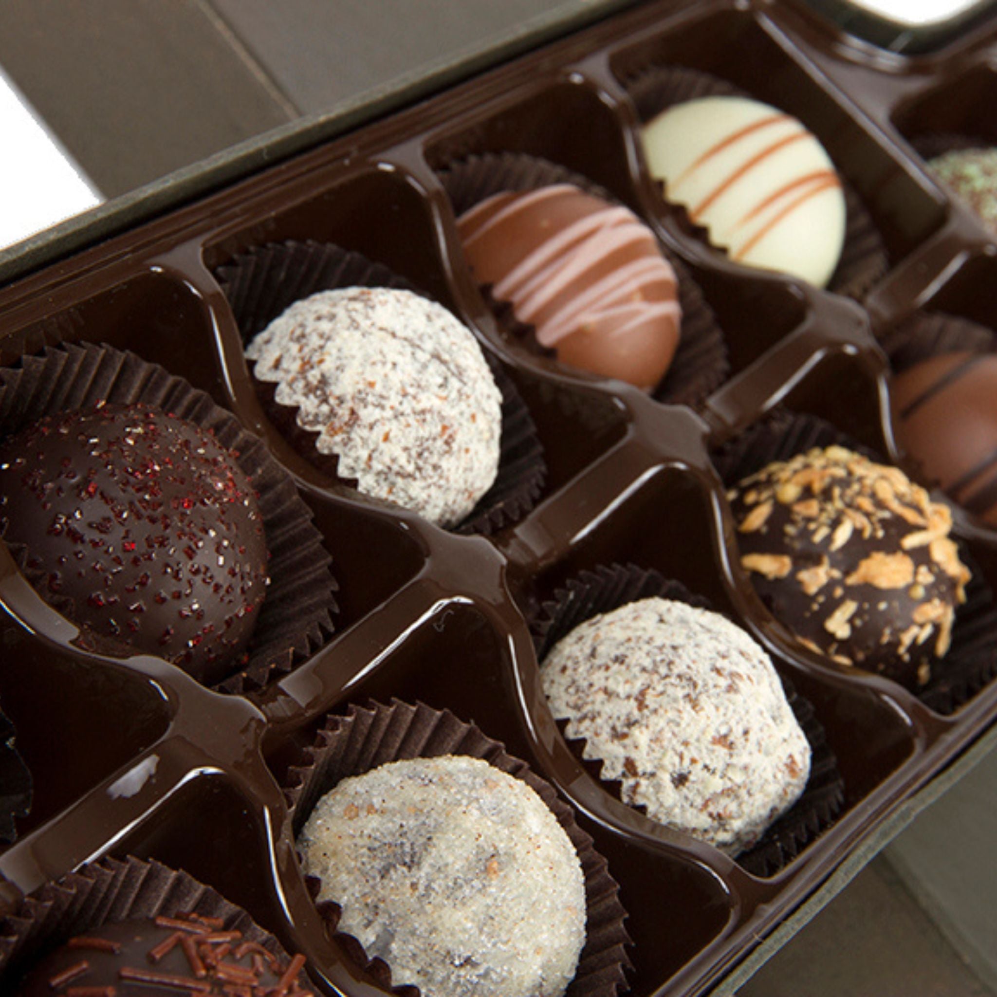 Closeup Sugar Plum Assorted Chocolate Truffles