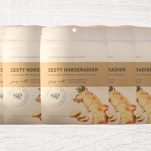 Zesty Horseradish Vegetable Seasoning 5 Pack with Lime & Thyme for Roasted Carrots, Potatoes, Steaks, and Beef Dishes