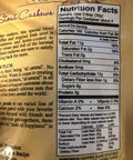 Nutrition facts label for Epicurean Coffee Stout Cashews by Sugar Plum, showing calories, fats, carbohydrates, and protein content.