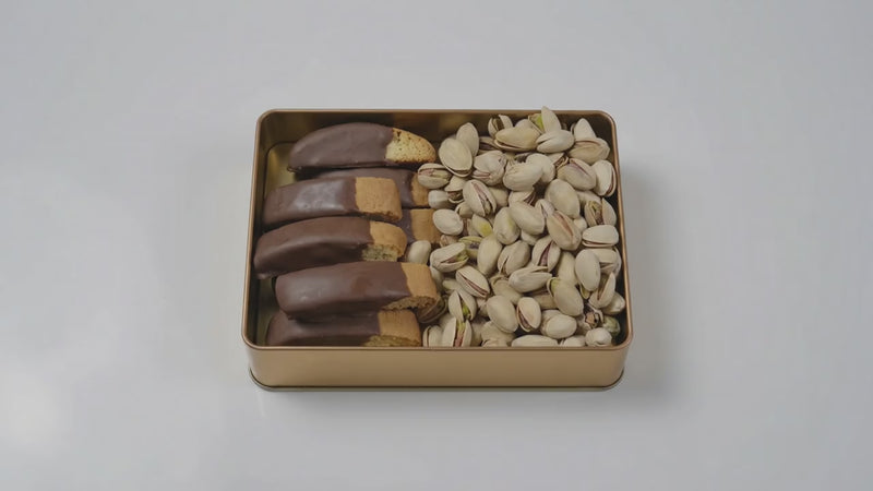 Chocolate Biscotti Pistachio Gift Tin Video