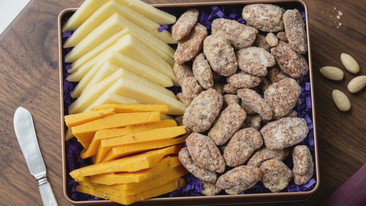Load video: Cheddar Cheese Honey Bourbon Pecan Gourmet Gift Video